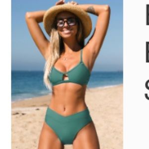 Emerald Cutout Bralette & Overlap High Waist Bikini Set medium